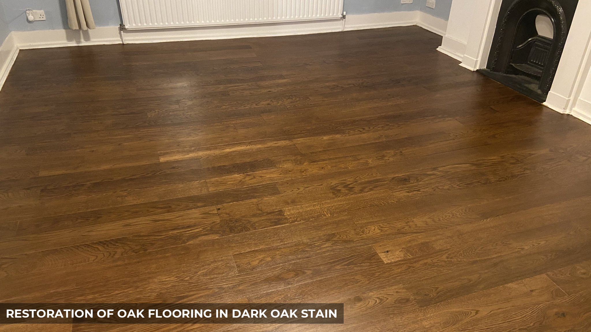 Restoration of Oak Flooring Finished in Matt Lacquer & Dark Oak Stain in Charlton