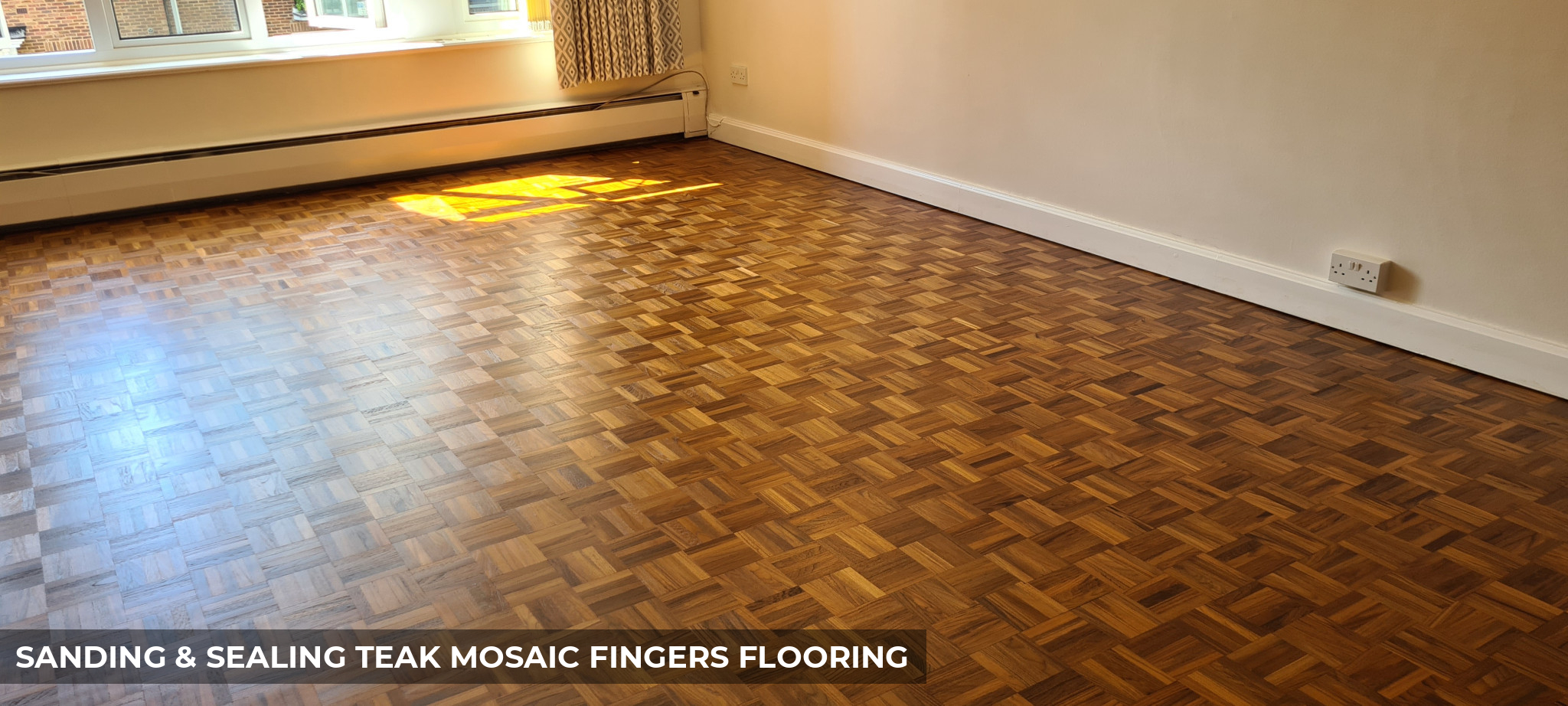 Sanding, Sealing & Gap Filling Teak Mosaic Fingers Flooring in Northwood