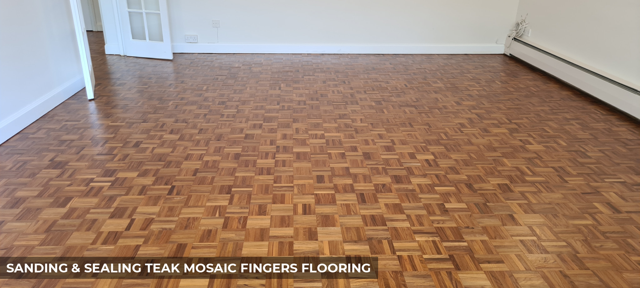 Sanding, Sealing & Gap Filling Teak Mosaic Fingers Flooring in Northwood