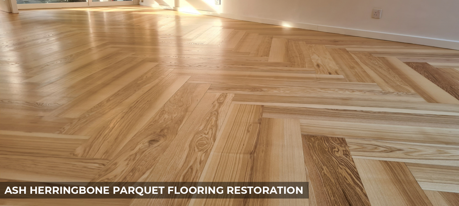 Ash Herringbone Parquet Flooring Restoration in Blackheath, SE3