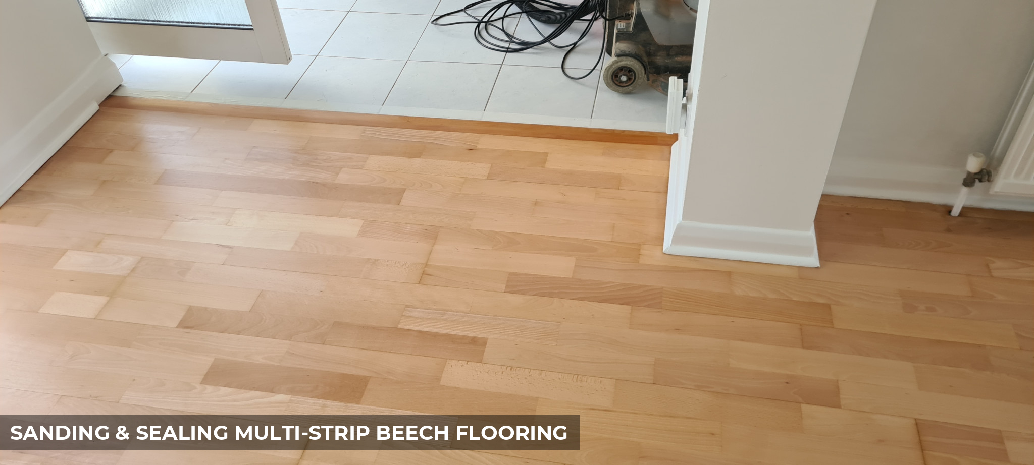 Floor Sanding & Sealing of Multi-Strip Beech Wood Flooring in Shepperton, TW17