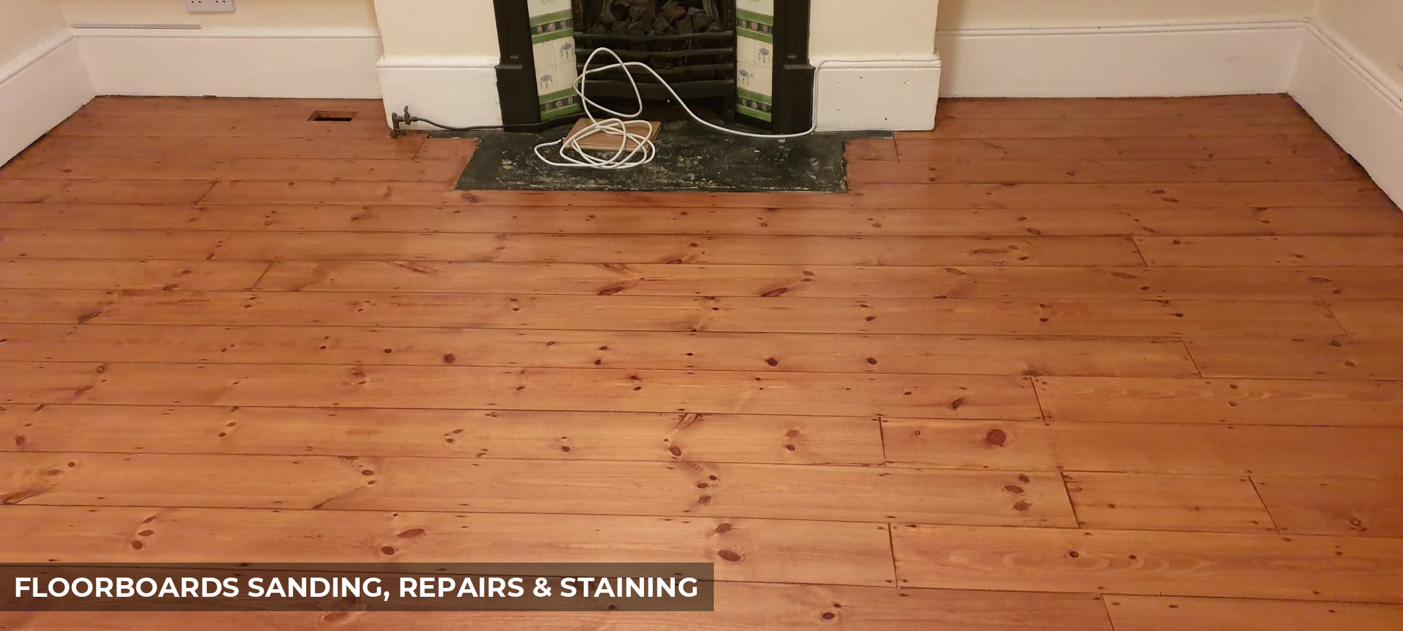 Restoration of Original Floorboards with Repairs & Staining in Twickenham