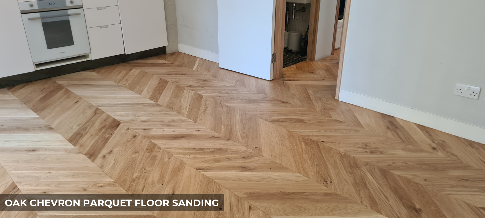 Oak Chevron Parquet Floor Sanding & Worktop Restoration in Central London