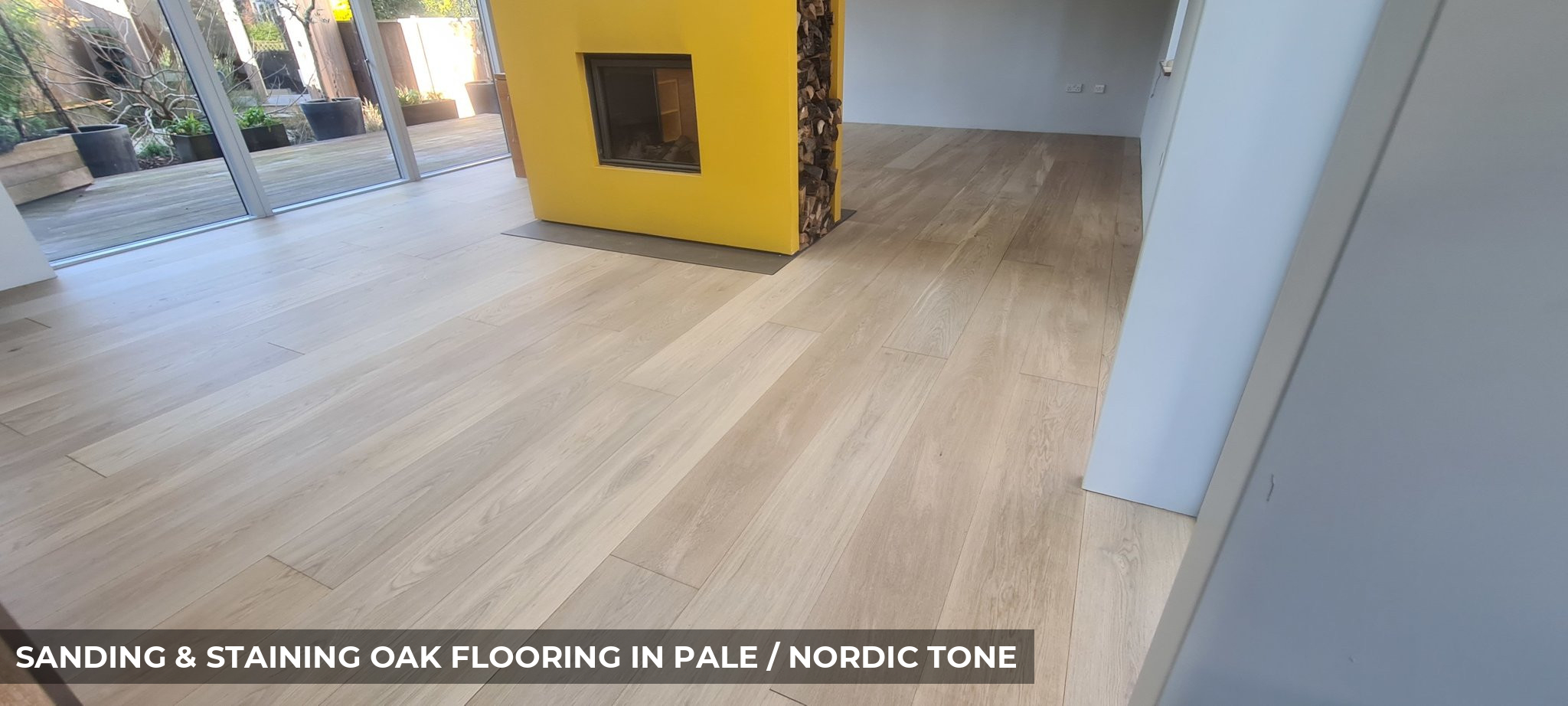 Sanding & Staining Extra Wide Oak Flooring Planks in Nordic Tone in Sutton